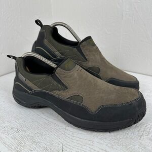 Dunham Cloud Mens 10 Waterproof Slip On Shoes Olive Green Brown Loafers R-BAR